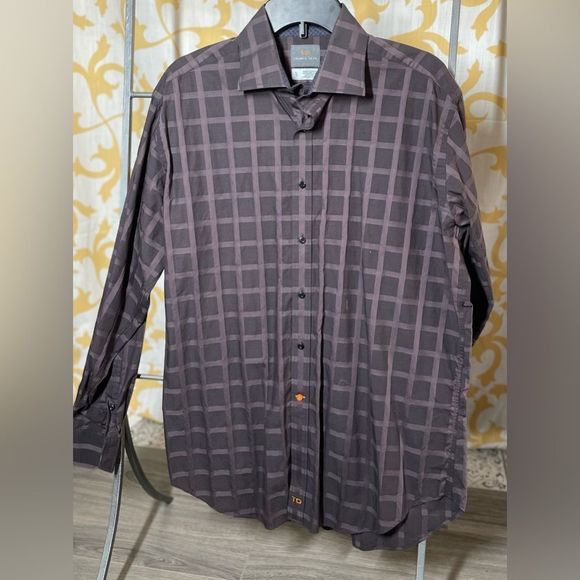 TD Thomas Dean Other - TD Thomas Dean Purple & Black Square Pattern Men’s Dress Shirt Size X-La…
